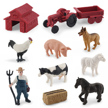 12 τμχ Simulation Farm Poultry Wild Animals Action Figures Model Rooster Pig Cow Sheep Horse Goose Collie Mini Toy for Children