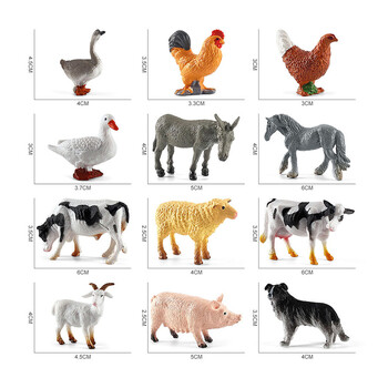 12 τμχ Simulation Farm Poultry Wild Animals Action Figures Model Rooster Pig Cow Sheep Horse Goose Collie Mini Toy for Children