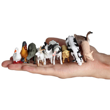 12 τμχ Simulation Farm Poultry Wild Animals Action Figures Model Rooster Pig Cow Sheep Horse Goose Collie Mini Toy for Children