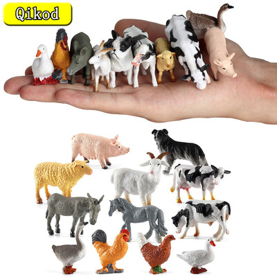 12db Szimulációs Farm Baromfi Vadállatok Akciófigurák Modell Kakas Sertés Tehén Juh Lúd Collie Mini játék gyerekeknek