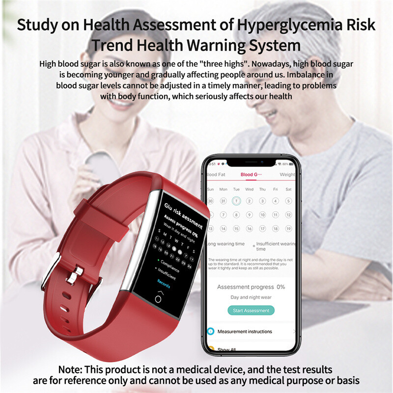 Išmanioji apyrankė TK76 Vyrų Moterų Širdies ritmo EKG Kraujo lipidų rizikos įspėjimas Šlapimo rūgšties ir gliukozės kiekio kraujyje sveikatos stebėjimo išmanusis laikrodis