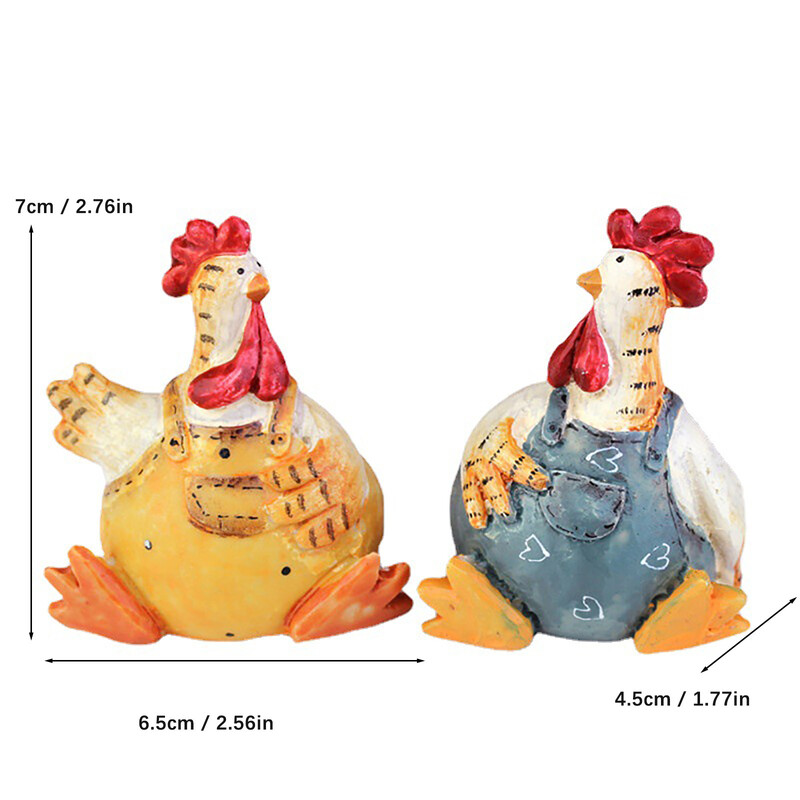 Smieklīgs jauks cālis pāris dārzs gailis vistas figūriņas ornaments miniatūrs dzīvnieks skulptūra sveķu amatniecības statuja