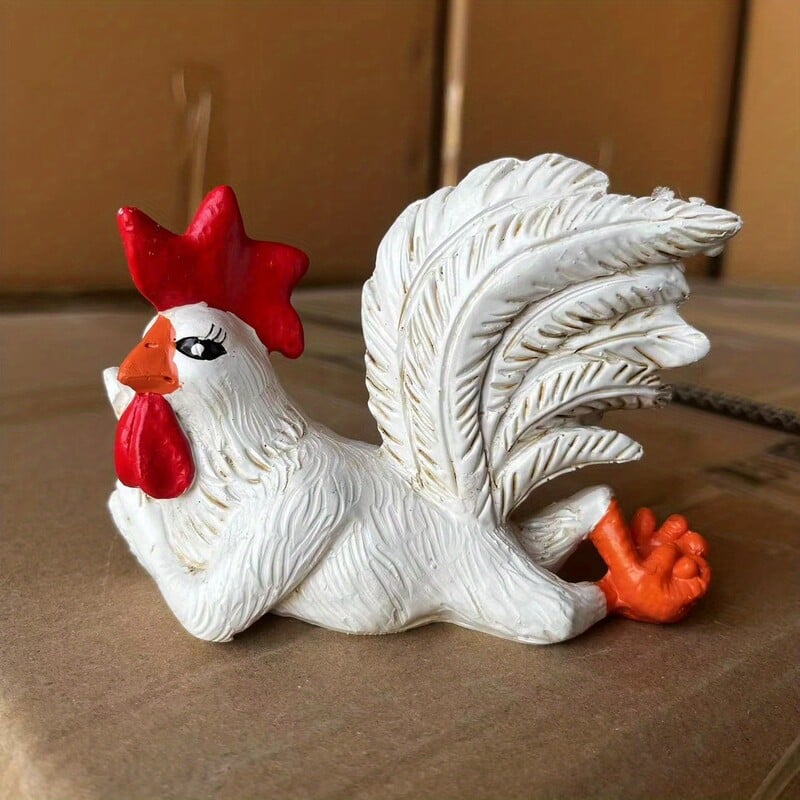 1 ks biela socha kohúta s veľkým chvostom z živice, na dekoráciu stola, domu, záhrady, dvora, trávnika, verandy, balkóna, terasy, vonkajšej dekorácie