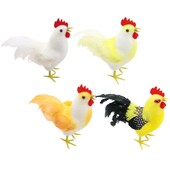 Sculptură de cocoș, pene simulate, ornament de animale, statuie creativă amuzantă de cocoș pentru birou, iarbă, curte, ornamente de artă