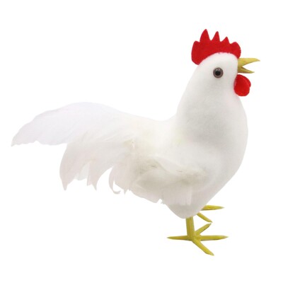 Sculptură de cocoș, pene simulate, ornament de animale, statuie creativă amuzantă de cocoș pentru birou, iarbă, curte, ornamente de artă