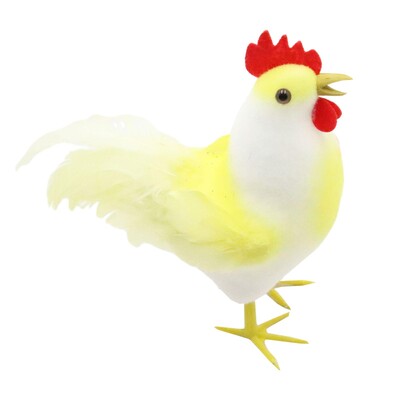 Sculptură de cocoș, pene simulate, ornament de animale, statuie creativă amuzantă de cocoș pentru birou, iarbă, curte, ornamente de artă