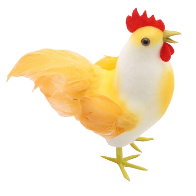 Sculptură de cocoș, pene simulate, ornament de animale, statuie creativă amuzantă de cocoș pentru birou, iarbă, curte, ornamente de artă