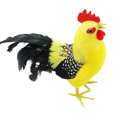 Sculptură de cocoș, pene simulate, ornament de animale, statuie creativă amuzantă de cocoș pentru birou, iarbă, curte, ornamente de artă