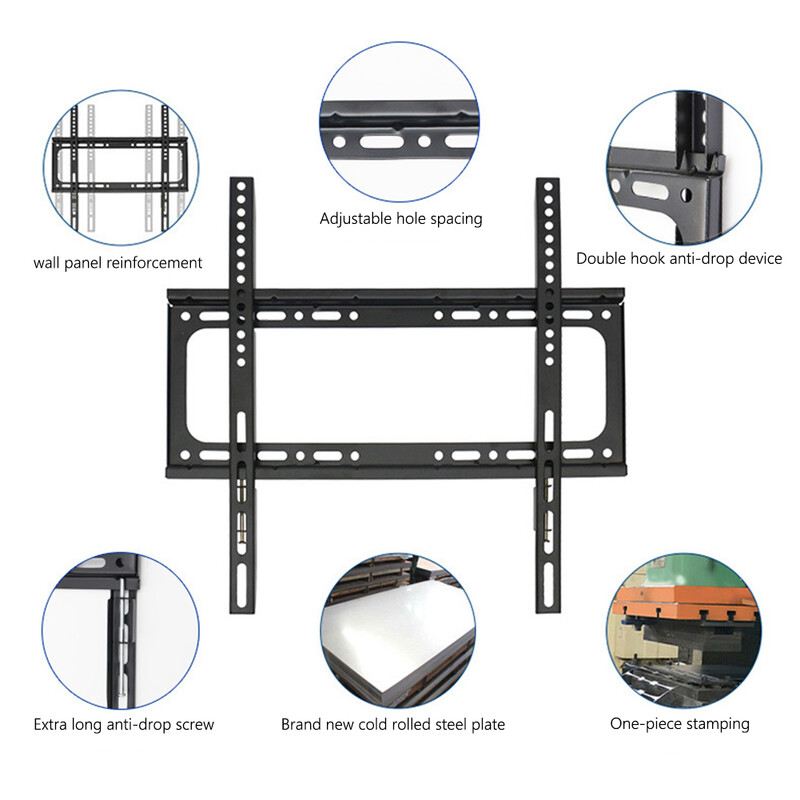 Πλαίσιο τηλεόρασης σταθερής επίπεδης οθόνης γενικής χρήσης, Ισχυρή χωρητικότητα φόρτωσης, Βάση τοίχου τηλεόρασης από χάλυβα ψυχρής έλασης για αξεσουάρ οικιακής τηλεόρασης