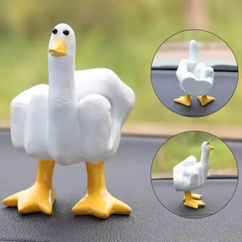 Middle Finger Cute Duck Figurine Funny Small Duck Sculpture Resin Craft for Home Garden Decoration Desk Αξεσουάρ σπιτιού