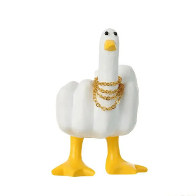 Középujj aranyos kacsa figura Vicces kis kacsa szobor gyanta kézműves otthoni kerti íróasztal dekorációhoz Otthoni kiegészítők