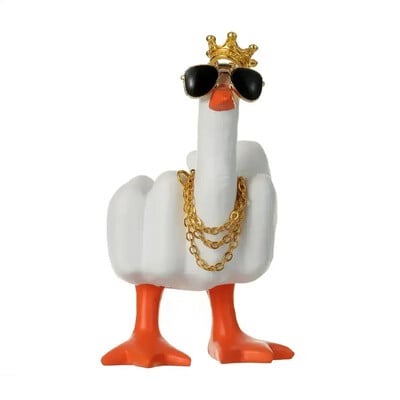 Középujj aranyos kacsa figura Vicces kis kacsa szobor gyanta kézműves otthoni kerti íróasztal dekorációhoz Otthoni kiegészítők