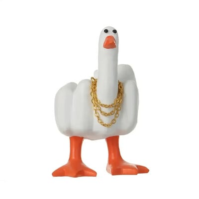 Középujj aranyos kacsa figura Vicces kis kacsa szobor gyanta kézműves otthoni kerti íróasztal dekorációhoz Otthoni kiegészítők