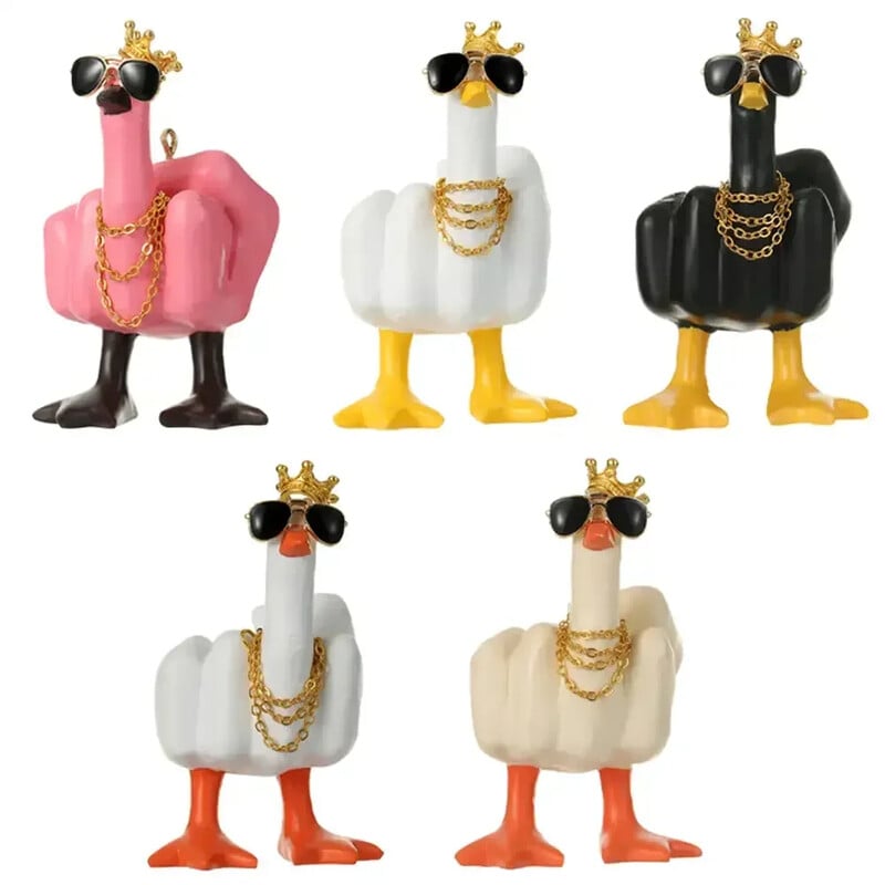 Középujj aranyos kacsa figura Vicces kis kacsa szobor gyanta kézműves otthoni kerti íróasztal dekorációhoz Otthoni kiegészítők