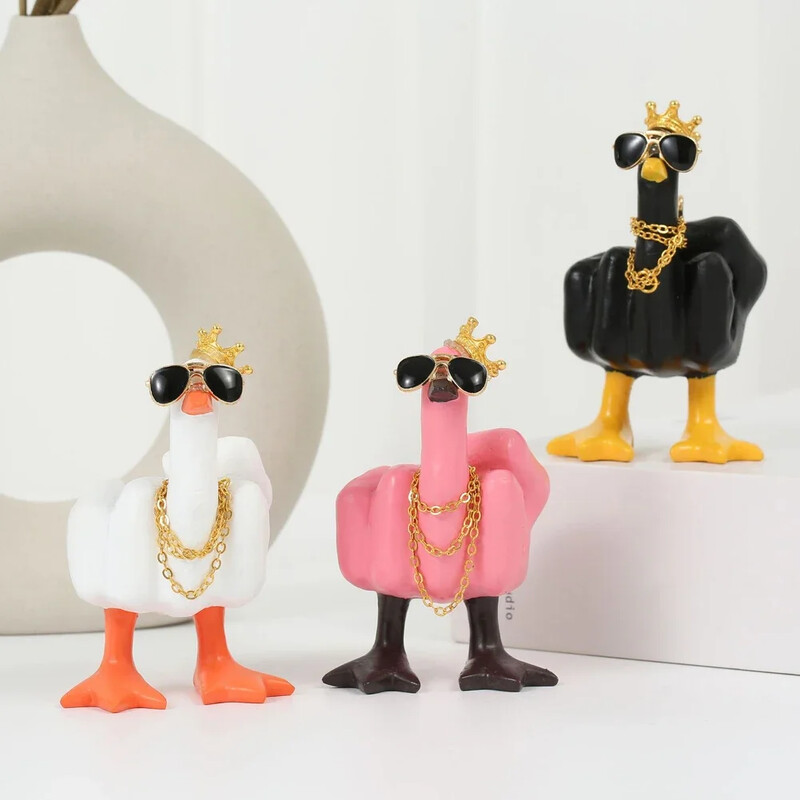 Középujj aranyos kacsa figura Vicces kis kacsa szobor gyanta kézműves otthoni kerti íróasztal dekorációhoz Otthoni kiegészítők