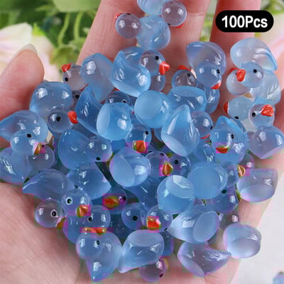 100 de bucăți de rață de desene animate care strălucesc în întuneric, decorațiuni pentru casă, artizanat în rășină, mini ornamente, decorațiuni pentru birou, cadouri