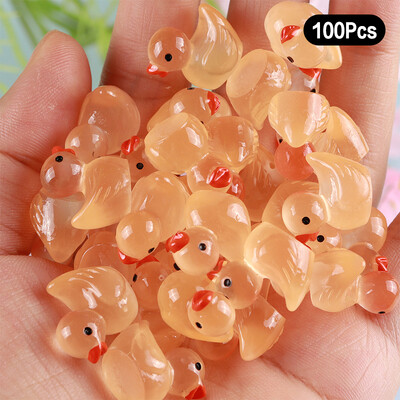 100 de bucăți de rață de desene animate care strălucesc în întuneric, decorațiuni pentru casă, artizanat în rășină, mini ornamente, decorațiuni pentru birou, cadouri