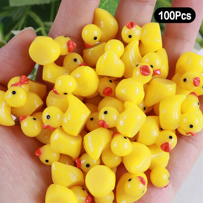 100 de bucăți de rață de desene animate care strălucesc în întuneric, decorațiuni pentru casă, artizanat în rășină, mini ornamente, decorațiuni pentru birou, cadouri