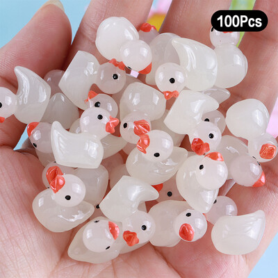 100 de bucăți de rață de desene animate care strălucesc în întuneric, decorațiuni pentru casă, artizanat în rășină, mini ornamente, decorațiuni pentru birou, cadouri