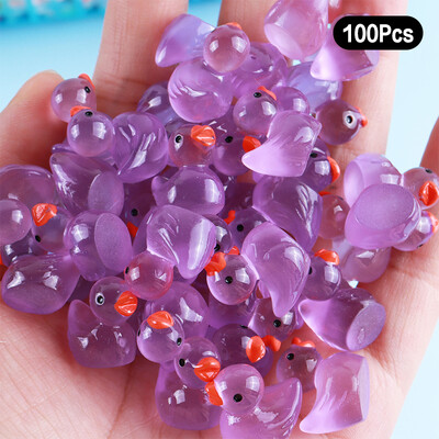 100 de bucăți de rață de desene animate care strălucesc în întuneric, decorațiuni pentru casă, artizanat în rășină, mini ornamente, decorațiuni pentru birou, cadouri