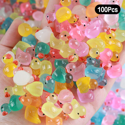 100 de bucăți de rață de desene animate care strălucesc în întuneric, decorațiuni pentru casă, artizanat în rășină, mini ornamente, decorațiuni pentru birou, cadouri