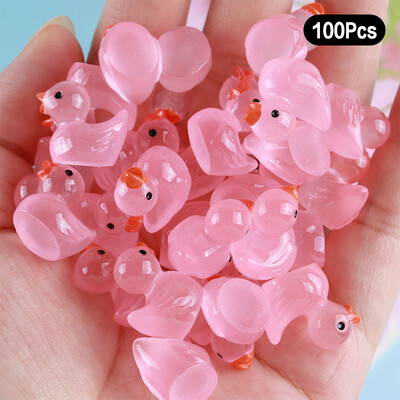 100 de bucăți de rață de desene animate care strălucesc în întuneric, decorațiuni pentru casă, artizanat în rășină, mini ornamente, decorațiuni pentru birou, cadouri