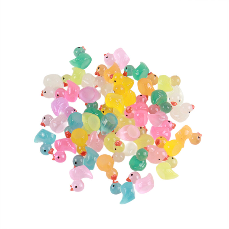 100 de bucăți de rață de desene animate care strălucesc în întuneric, decorațiuni pentru casă, artizanat în rășină, mini ornamente, decorațiuni pentru birou, cadouri