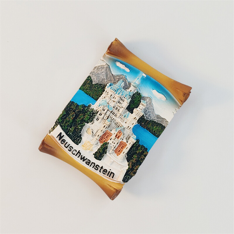 Németország, Bajorország, Neuschwanstein, 3D sztereoszkópikus, turisztikai ajándéktárgyak, műgyanta festés, lakásdekoráció, kollekció, hűtőmágnesek