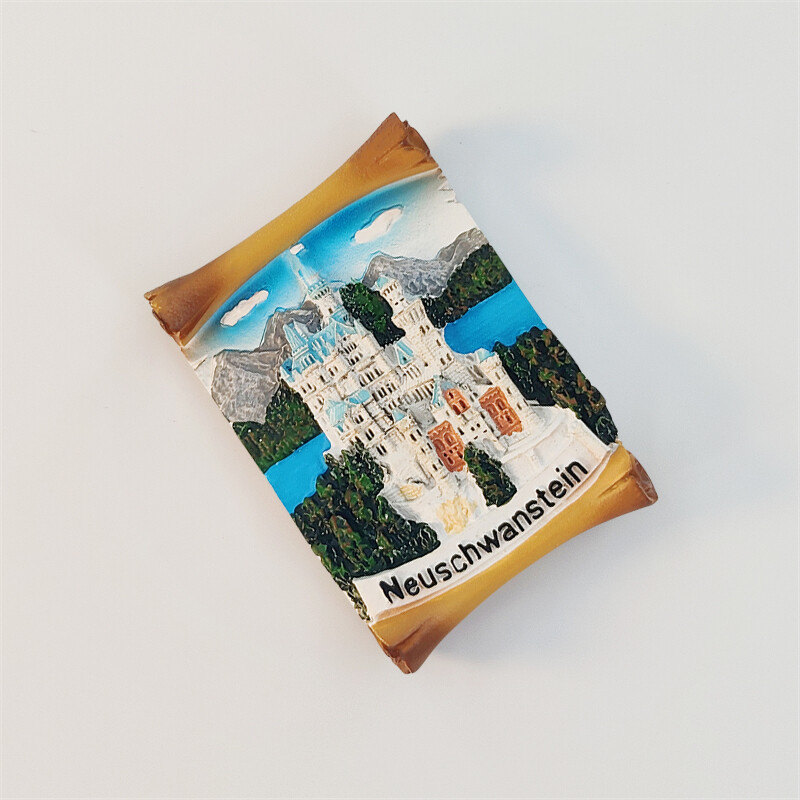 Németország, Bajorország, Neuschwanstein, 3D sztereoszkópikus, turisztikai ajándéktárgyak, műgyanta festés, lakásdekoráció, kollekció, hűtőmágnesek