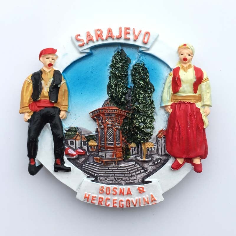 Bosny a Hercegoviny, cestovné suveníry, nálepky na chladničku, kreatívne magnetické nálepky s tematikou Sarajeva, bytové dekorácie, svadobné darčeky