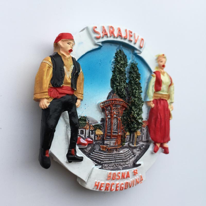 Bosny a Hercegoviny, cestovné suveníry, nálepky na chladničku, kreatívne magnetické nálepky s tematikou Sarajeva, bytové dekorácie, svadobné darčeky