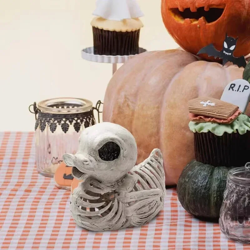 Halloween kačacia kostra Halloween miniatúrna kačacia kostra model kačacej lebky kostra dekoratívna divná simulovaná lebka kačacia socha