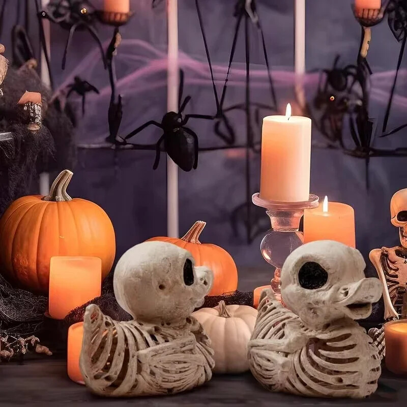 Halloween kačacia kostra Halloween miniatúrna kačacia kostra model kačacej lebky kostra dekoratívna divná simulovaná lebka kačacia socha