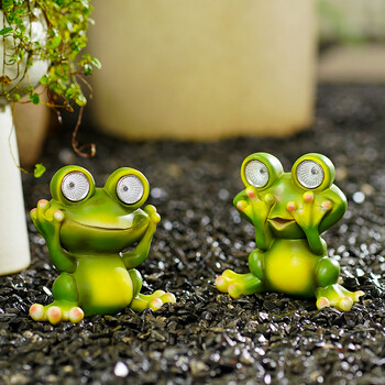 Ηλιακή λάμπα SAAKAR Resin Little Frog Garden Statue Figurines for Outdoor Cute Garden Decoration Courtyard Accessories Αντικείμενο Αντικείμενο