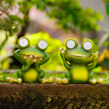 Ηλιακή λάμπα SAAKAR Resin Little Frog Garden Statue Figurines for Outdoor Cute Garden Decoration Courtyard Accessories Αντικείμενο Αντικείμενο