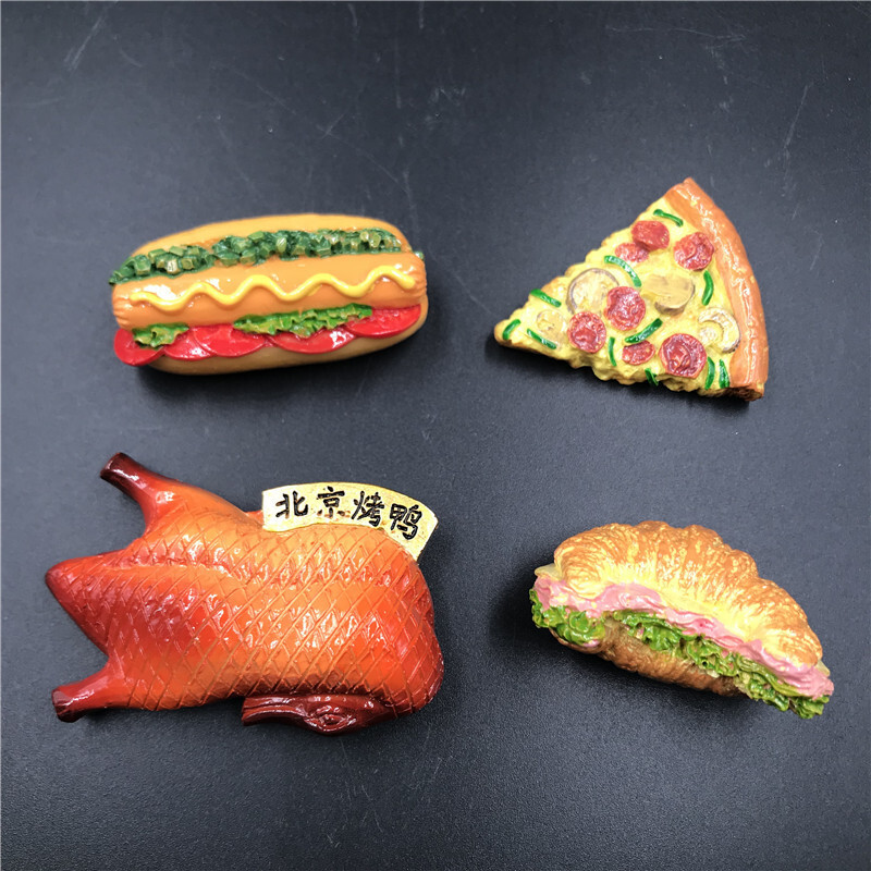 magnety na chladničku Pekingská pečená kačica pizza hotdog chlieb hamburger chladnička magnety na chladničku kreatívne jedlo remeslá zásoby