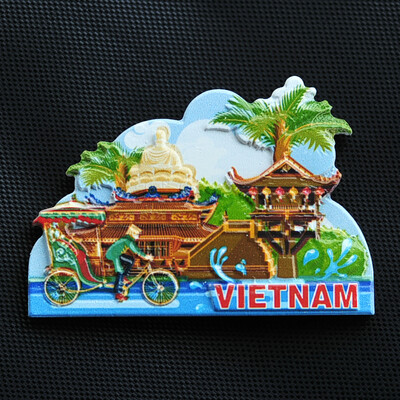 Hanoi Champa pagoda, Danang Bana-hegy, Vietnam 3D hűtőmágnesek turisztikai ajándéktárgyak hűtőszekrény mágneses matricák ajándék