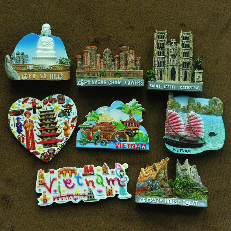 Hanoi Champa pagoda, Danang Bana-hegy, Vietnam 3D hűtőmágnesek turisztikai ajándéktárgyak hűtőszekrény mágneses matricák ajándék