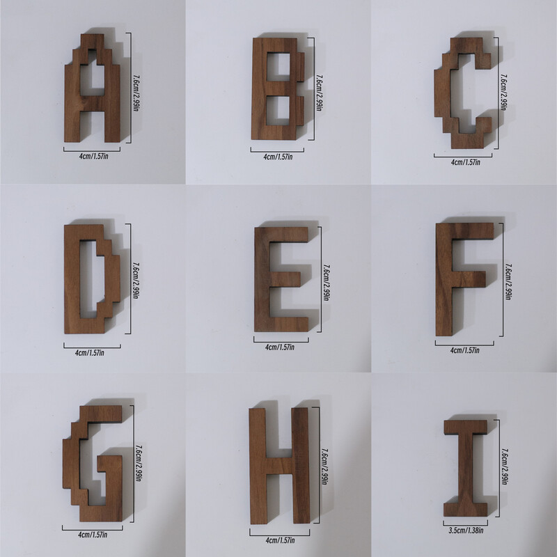 7,6 cm vysoký pixelový štýl, čierne orechové drevo, anglické písmeno, kreatívna abeceda, čísla, domáci bar, káva, svadobná hra, dekorácia v štýle hry