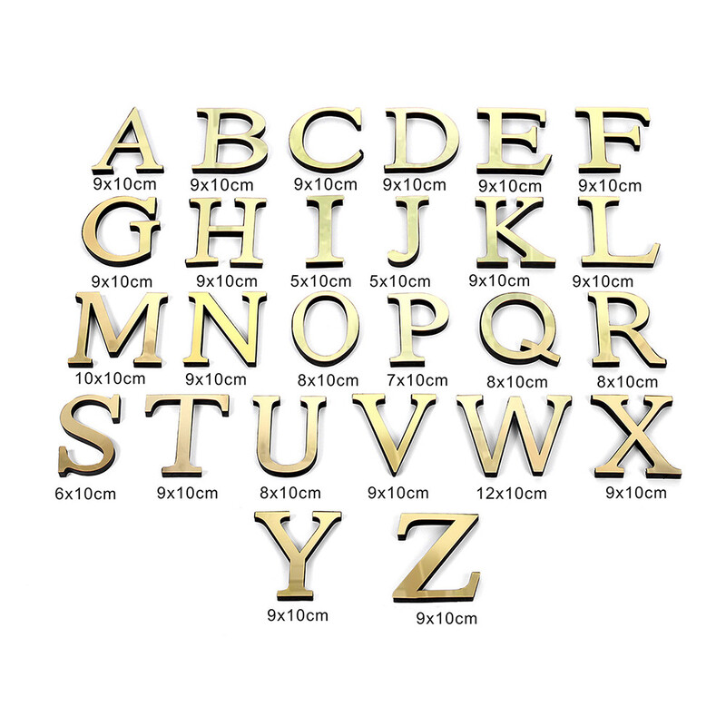 10CM 26 litere englezești aurii alfabet de perete oglindă decorativă 3D litere acrilice decorare murală decorare a casei scrisoare