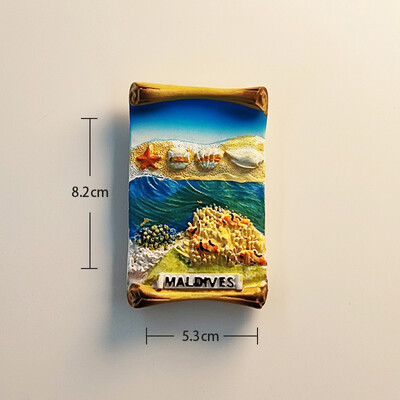 Maldív-szigetek, Korall trópusi halak, tengerparti táj, 3D sztereoszkópikus, turisztikai ajándéktárgyak, műgyanta festés, lakásdekoráció, hűtőmágnesek