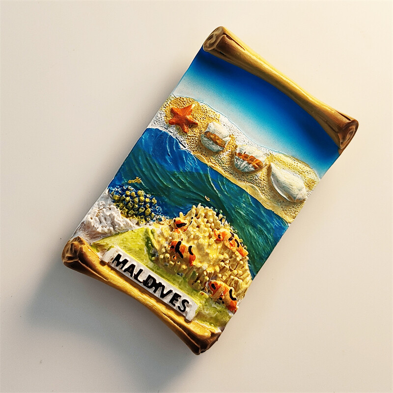 Maldív-szigetek, Korall trópusi halak, tengerparti táj, 3D sztereoszkópikus, turisztikai ajándéktárgyak, műgyanta festés, lakásdekoráció, hűtőmágnesek