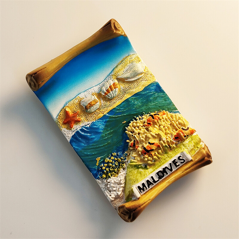 Maldív-szigetek, Korall trópusi halak, tengerparti táj, 3D sztereoszkópikus, turisztikai ajándéktárgyak, műgyanta festés, lakásdekoráció, hűtőmágnesek