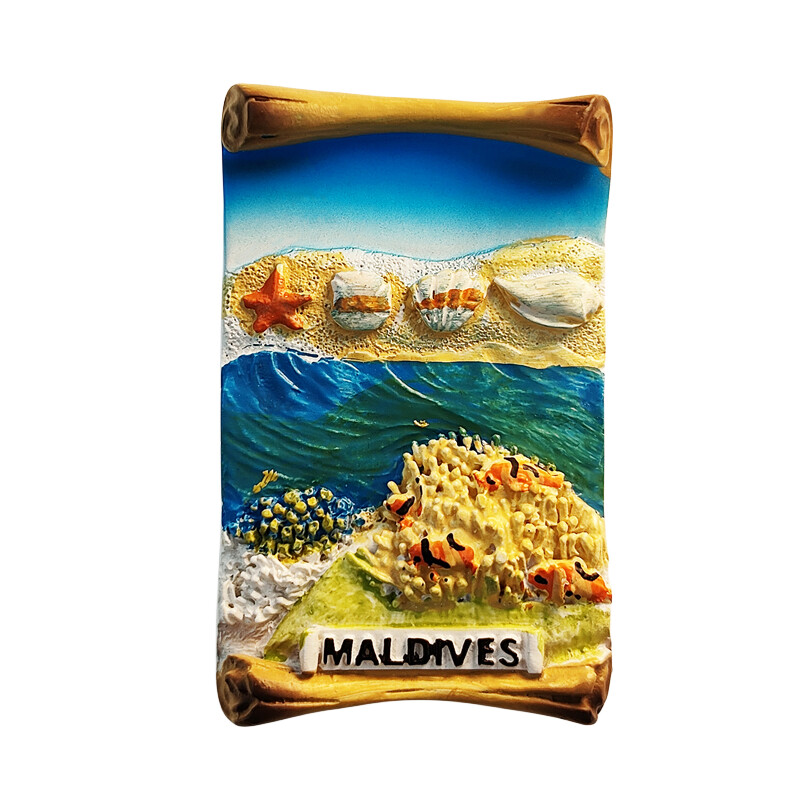 Maldív-szigetek, Korall trópusi halak, tengerparti táj, 3D sztereoszkópikus, turisztikai ajándéktárgyak, műgyanta festés, lakásdekoráció, hűtőmágnesek