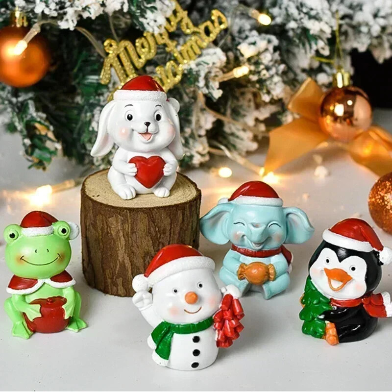 Figúrky zvierat, tučniak, pes, medveď, slon, sob, žaba, Santa Claus, snehuliak, strom, figúrka, živica, remeslá, darček pre deti, hračky