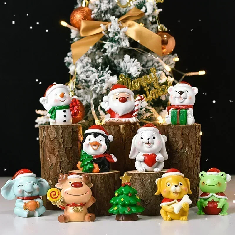 Figúrky zvierat, tučniak, pes, medveď, slon, sob, žaba, Santa Claus, snehuliak, strom, figúrka, živica, remeslá, darček pre deti, hračky