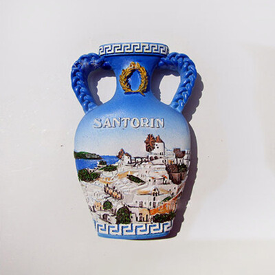 Grieķija Santorini Vidusjūras ūdens pudeles tūrisma piemiņas ledusskapja uzlīmes 3D vāzes magnēts ledusskapja dekorēšanai