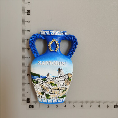 Grécko Santorini Stredomorská fľaša na vodu Turistika Pamätné nálepky na chladničku 3D váza magnet na dekoráciu chladničky