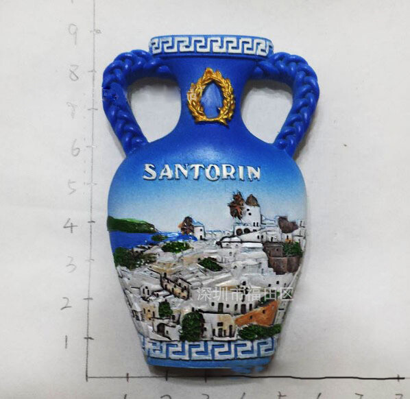 Grécko Santorini Stredomorská fľaša na vodu Turistika Pamätné nálepky na chladničku 3D váza magnet na dekoráciu chladničky