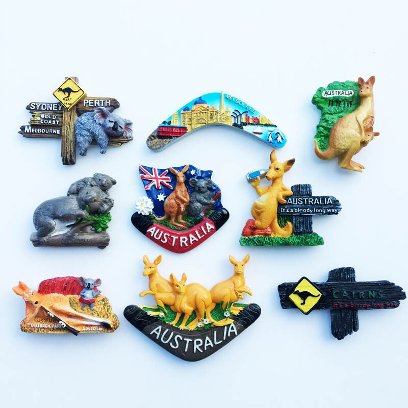 Magnet na chladničku s motívom Austrálie, suvenír, Melbourne, Sydney, Perth, Gold Coast City, kultúrna krajina, remeselné magnetické nálepky, bytové dekorácie